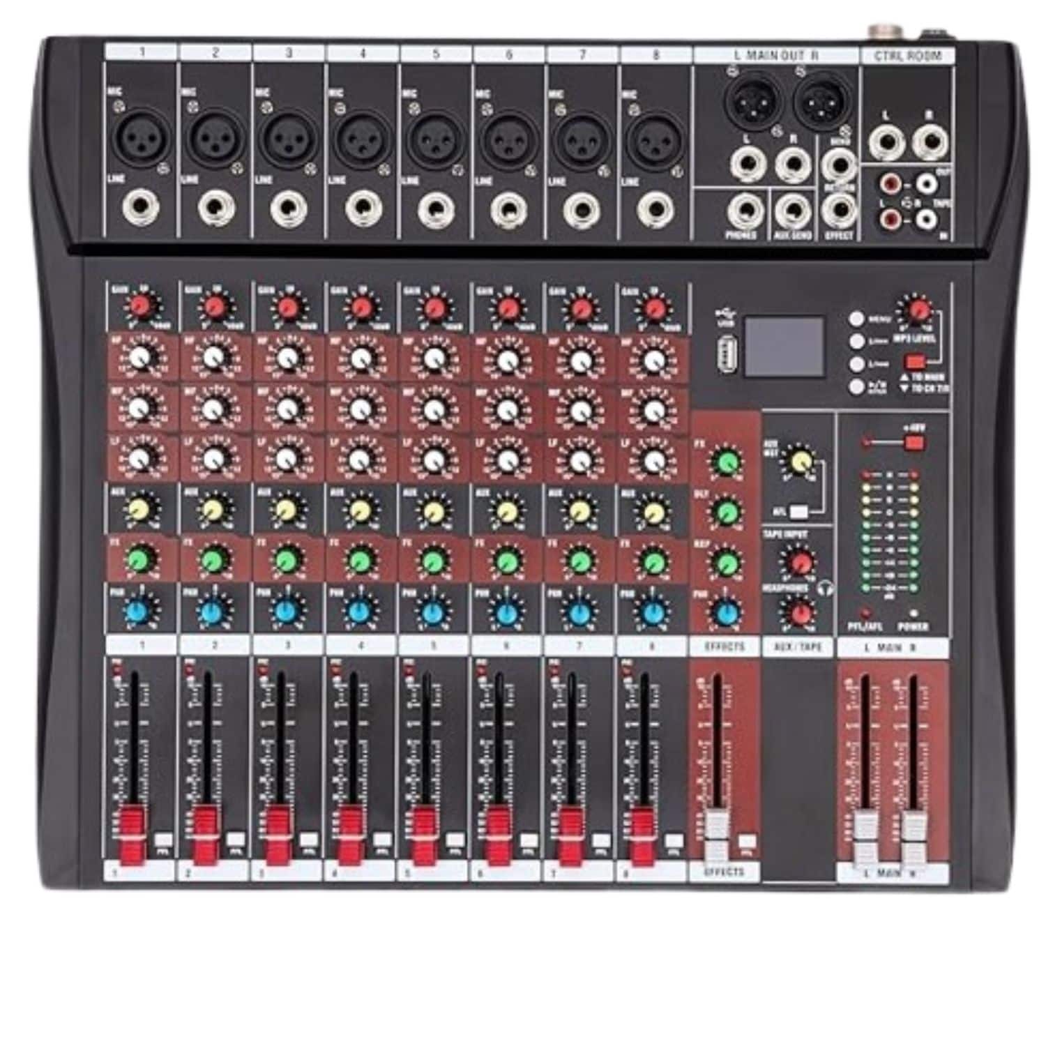 Stock Preferred - 8-Channel Bluetooth Studio Audio Mixer with USB, 48V Phantom Power - Black
