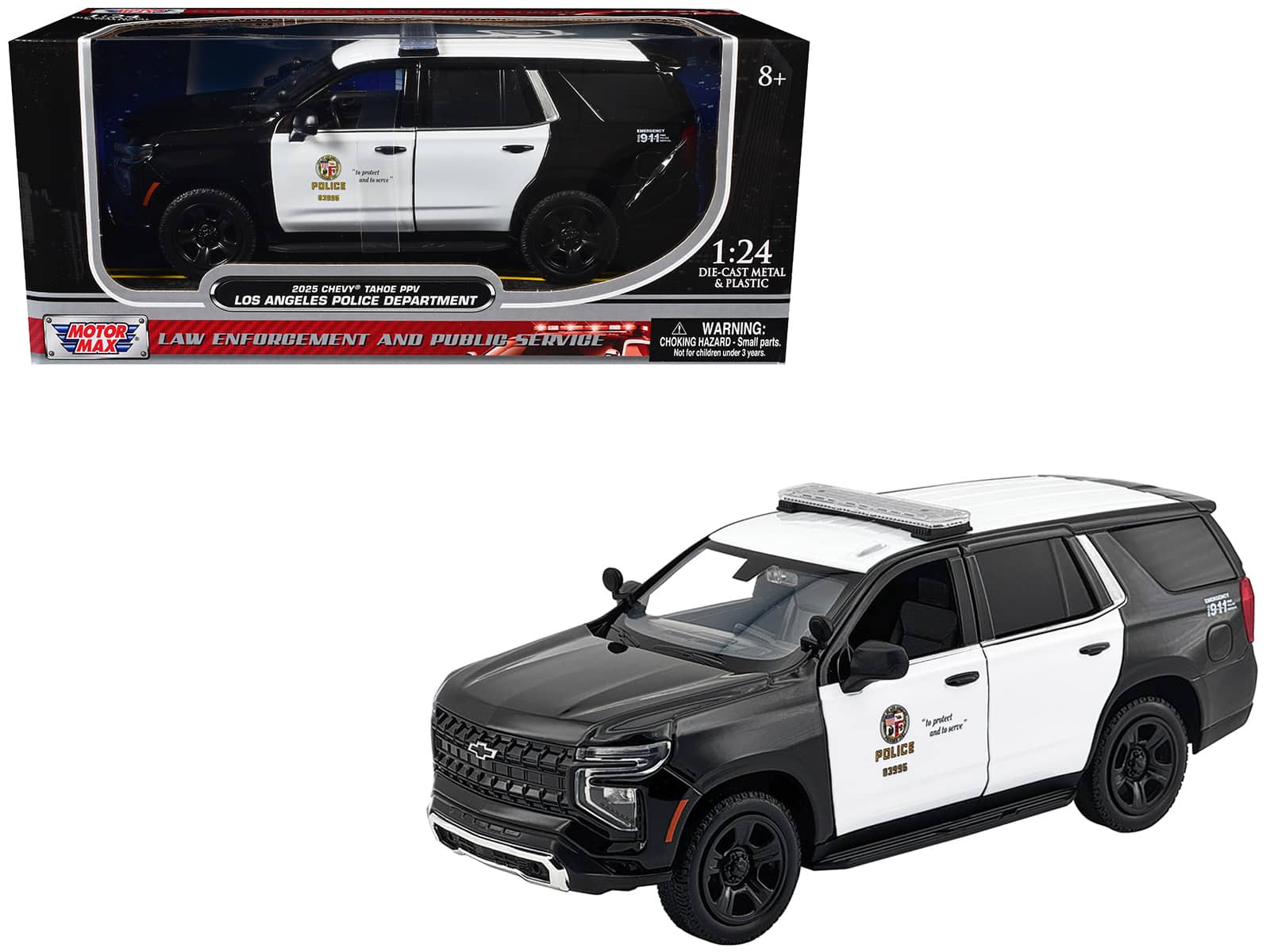"2025 Chevrolet Tahoe Police Pursuit Vehicle ""LAPD"" Black and White 1/24 Diecast Model Car by Motormax" price history on PriceWatchPro