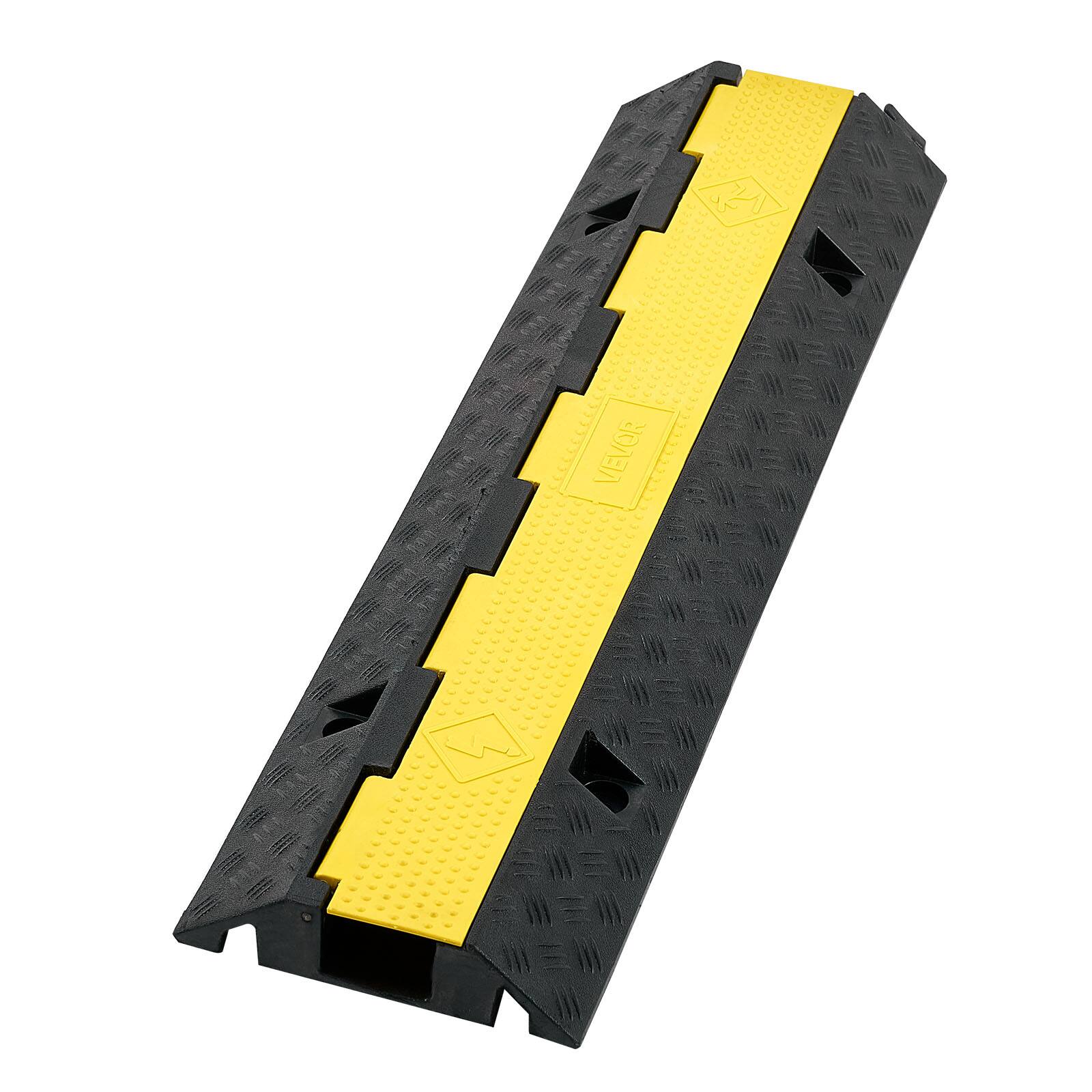 Alt View 5. VEVOR - Cable Protector Ramp, 22,000 lbs/axle Capacity, 1 Channel Heavy Duty Rubber Cord Hose Wire Cover, 2.76 x 1.97 in Channel - Black + Yellow.