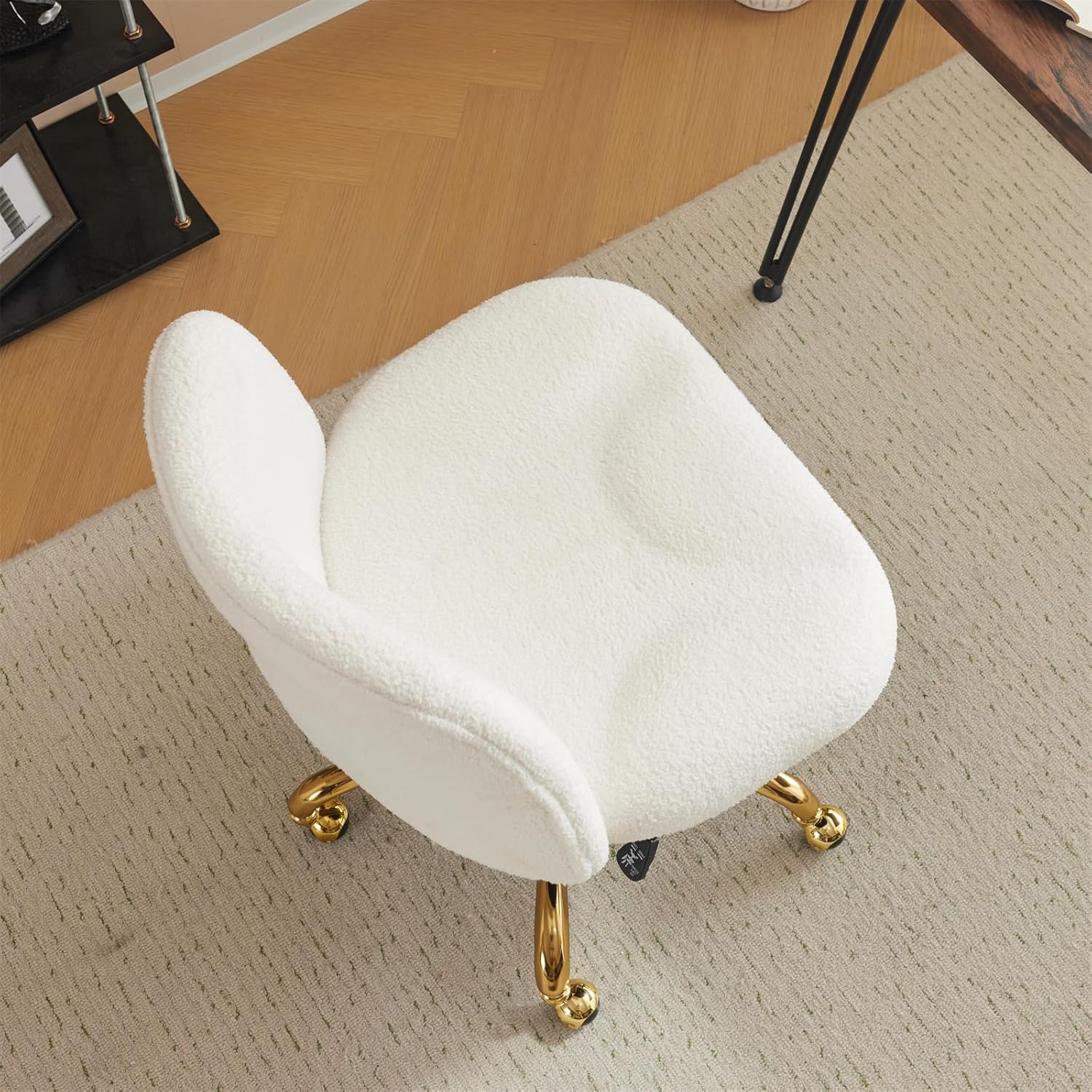 Alt View 2. Winado - Wide Criss Cross Legged Office Desk Chair with Pillow Dual-Use,Adjustable Vanity Swivel Chair for Bedroom,Home Office - Cherished White.