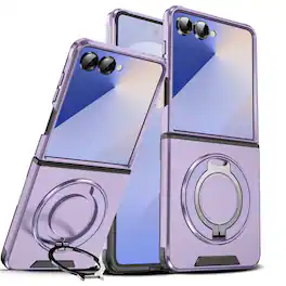 Dteck - Magnetic Rotating Ring Stand Case For Samsung Galaxy Z Flip 8 Case, Heavy Duty Shockproof Hard PC TPU Phone Case - Purple