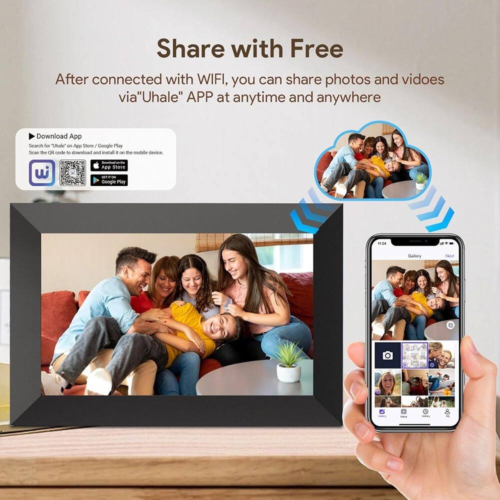 Share with Free

After connected with WiFi, you can share photos and videos via "Uhale" APP at anytime and anywhere

Download App
Search for "Uhale" on App Store / Google Play
Scan the QR code to download and install it on the mobile device.

App Store - Google Play