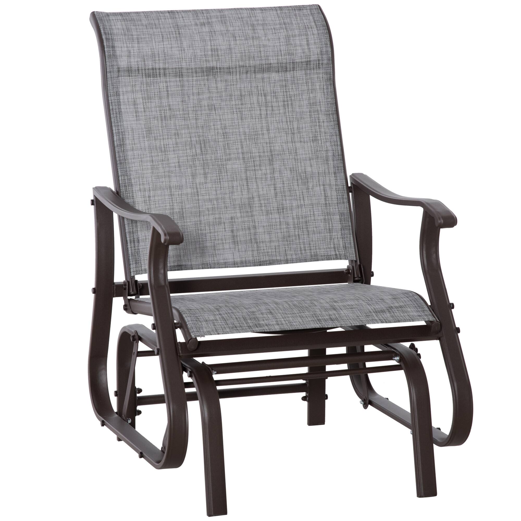 Front. Outsunny - Outdoor Glider Chair, Gliders for Outside Patio with Steel Frame and Mesh Fabric for Backyard, Garden, and Porch - Gray.