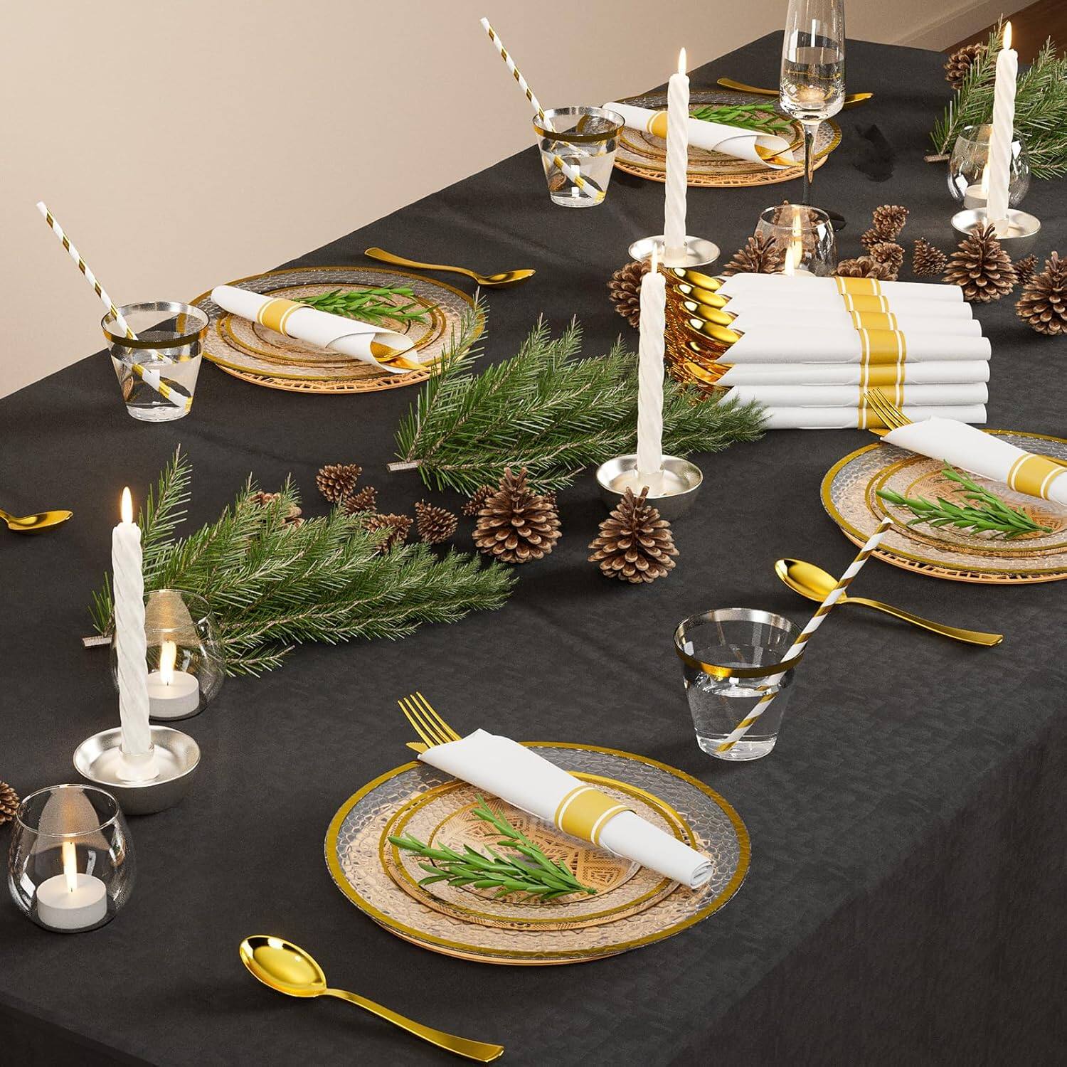 Alt View 1. Winado - 400 Piece Disposable Dinnerware Set with Plates, Cups, Napkins & Cutlery for 50 Guests, Clear Plastic Plates for Party - Gold.