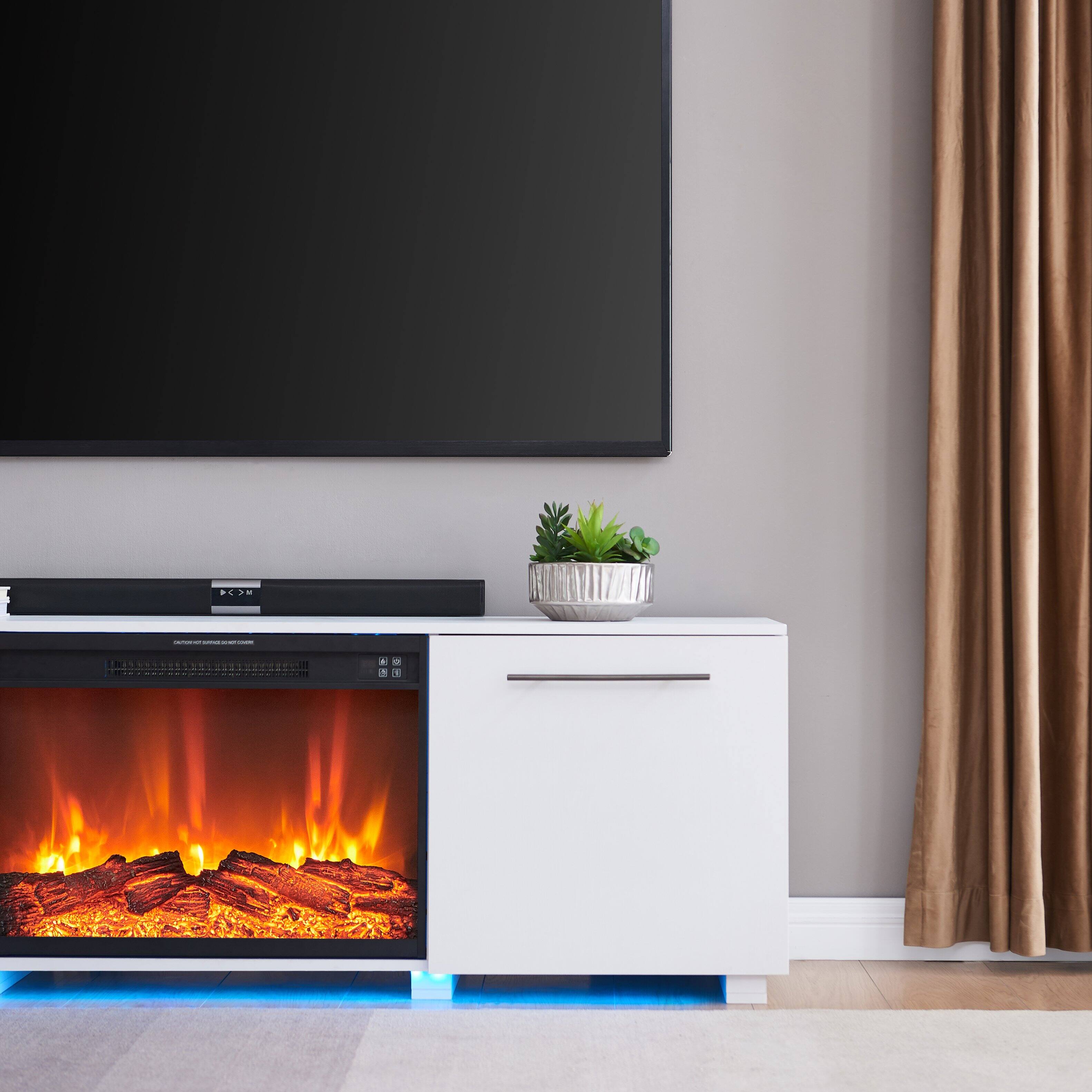 Angle. Living Essentials Corp - Medford TV Console White with Firebox - White.