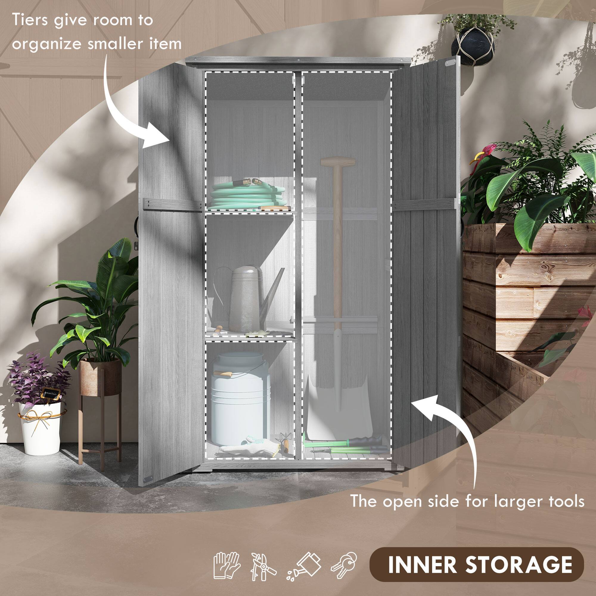 Tiers give room to organize smaller items

The open side for larger tools

INNER STORAGE