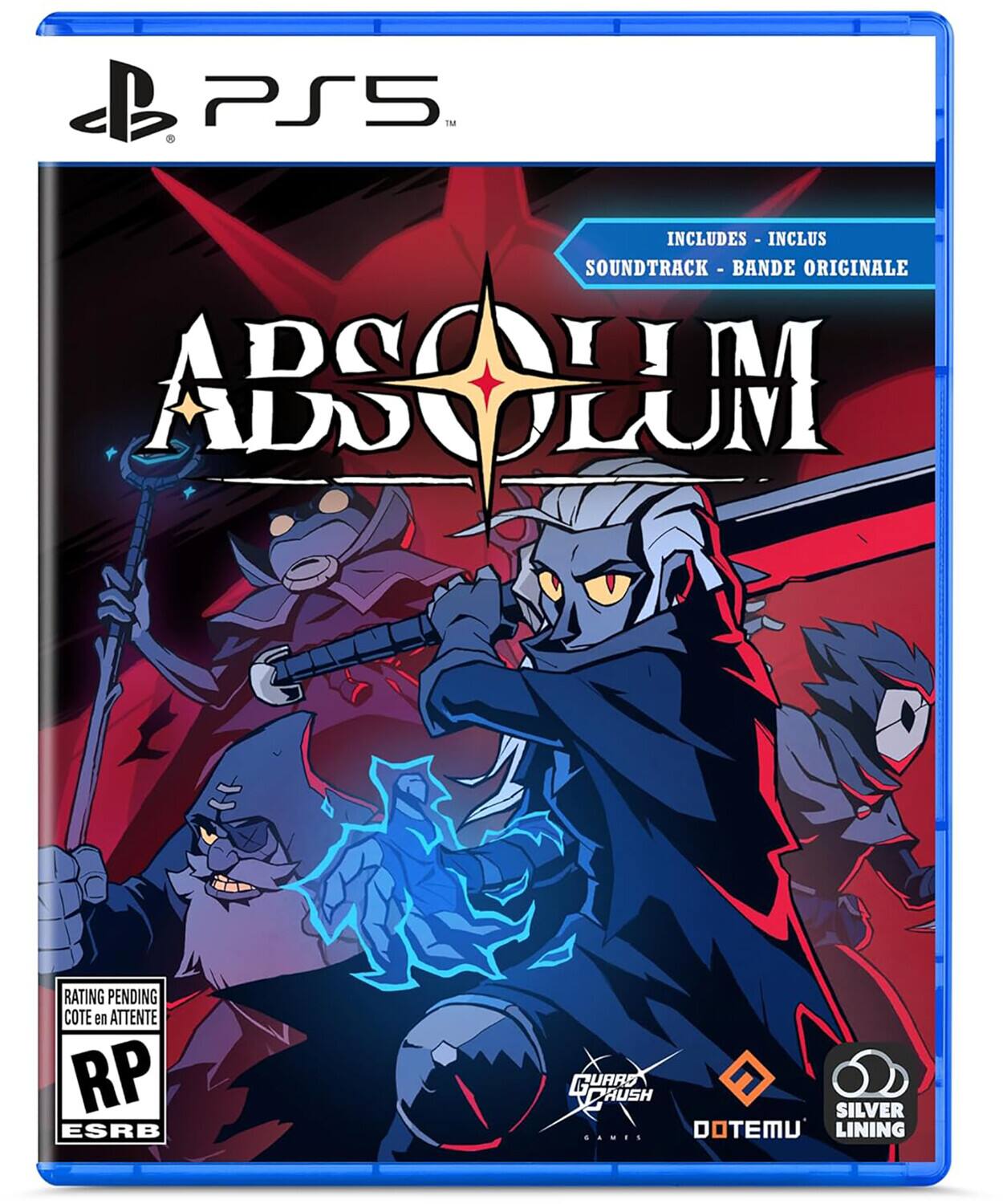 PS5  
ABSOLUT  
INCLUDES - INCLUS  
SOUNDTRACK - BANDE ORIGINALE  

RATING PENDING  
COTE EN ATTENTE  
RP  
ESRB  

GUARD PUSH GAMES  
DOTEMU  
SILVER LINING - E10+ (Everyone 10+)