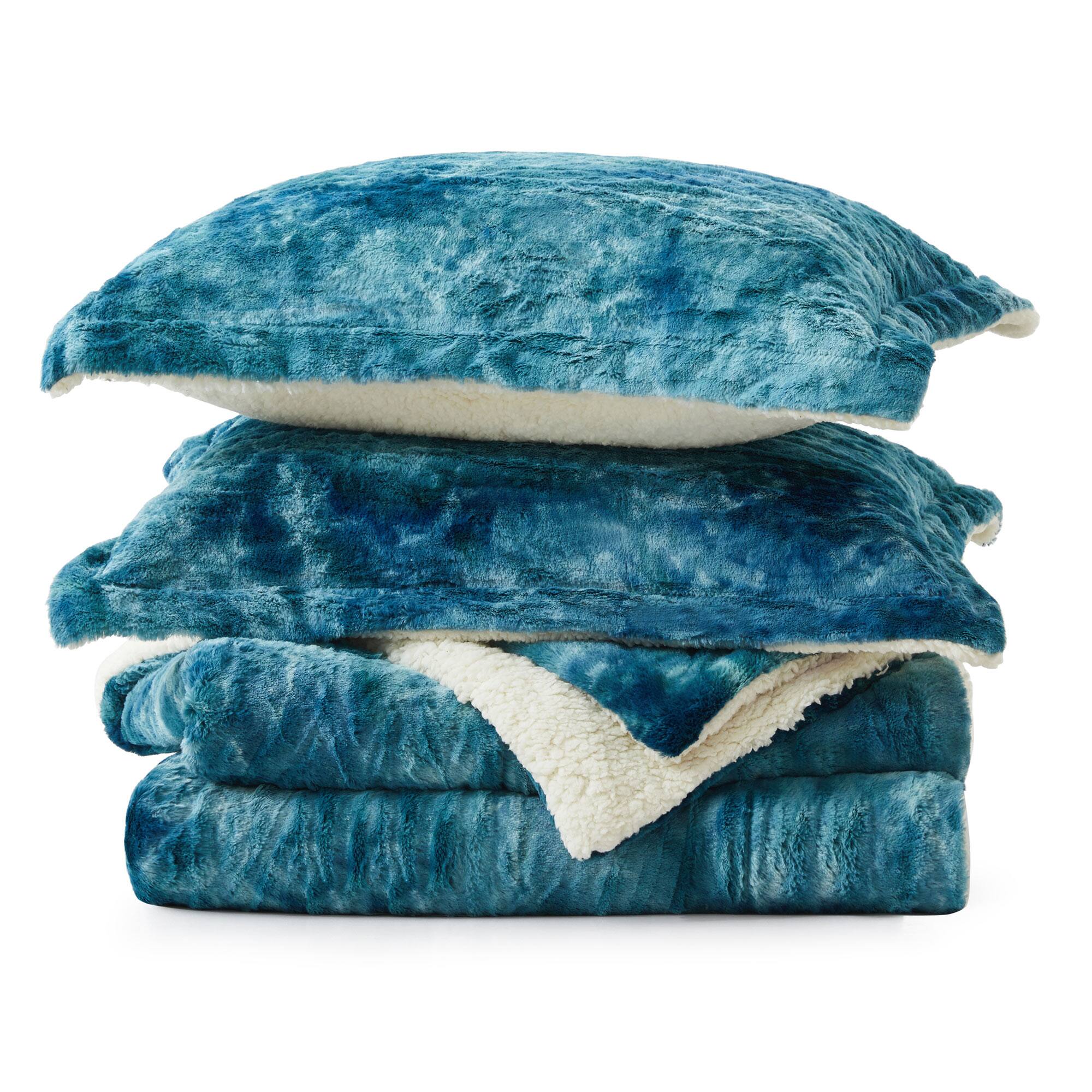 Alt View 1. Peace Nest - Peace Nest Sherpa Fluffy Faux Fur Comforter Set Plush Reversible Bedding Set - Blue.