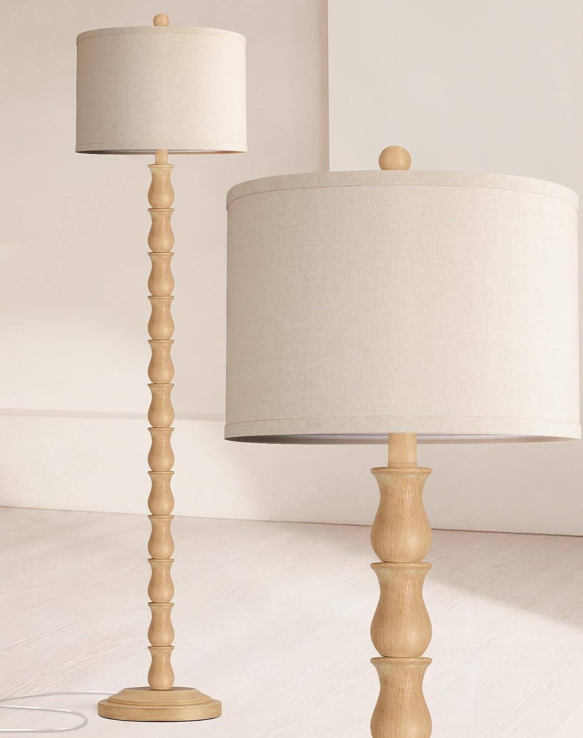 Angle. partphoner - 63.5" Rustic Floor Lamp for Living Room, Farmhouse Floor Lamp with Rotary Switch & Linen Shade - Cream White.