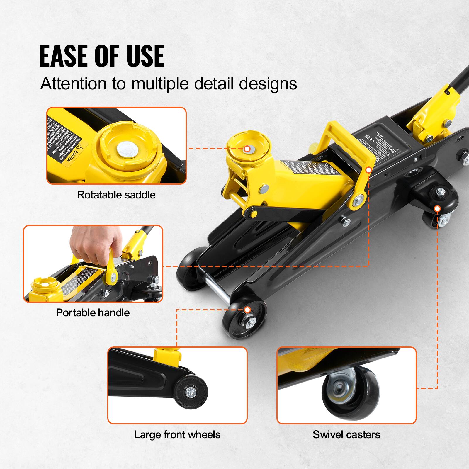 EASE OF USE  
Attention to multiple detail designs

- Rotatable saddle
- Portable handle
- Large front wheels
- Swivel casters