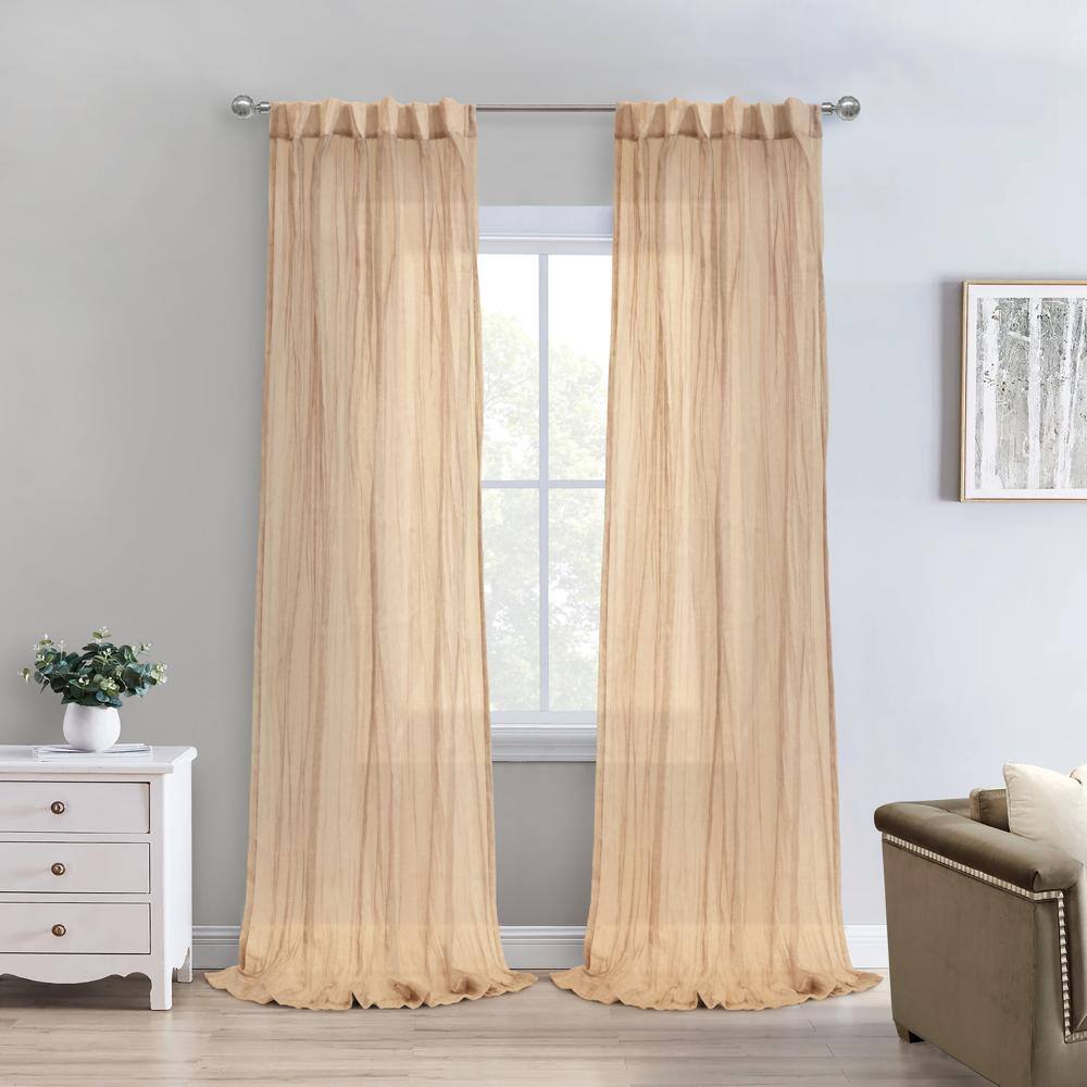 Angle. Commonwealth Home Fashions - Habitat Paloma Sheer Dual Header Stylish and Functional Curtain Panel 52" x 95" Apricot - Apricot.