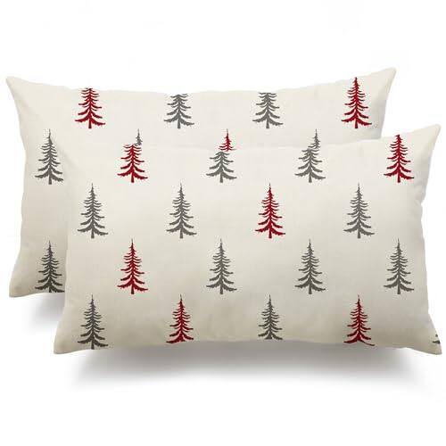 Front. Stylel Star - DFXSZ Christmas Pillow Covers 18x18 inch Set of 2 Christmas Tree Decorative White Throw Pillow Covers Winter Famliy D... - Grey Red White.