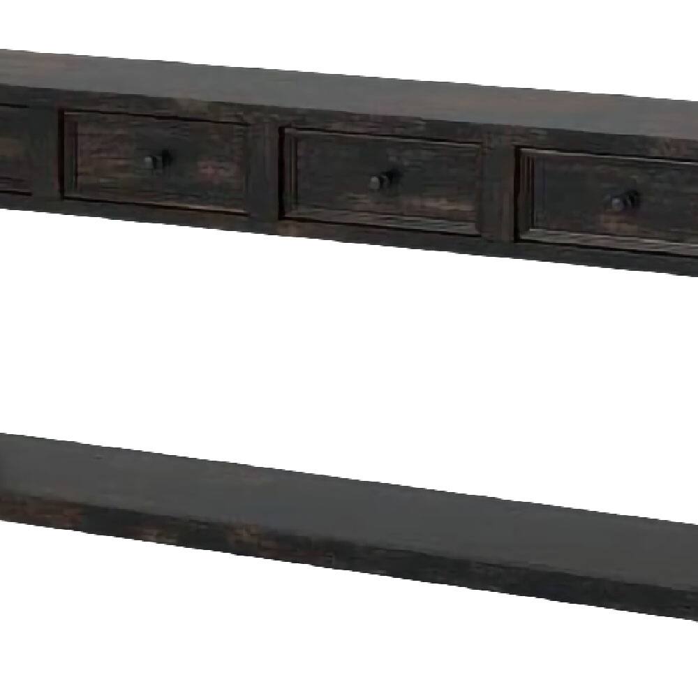 Alt View 2. Manhattan Lane - Sofa Table with 4 Drawers and Thick Block Legs, Antique Black - Brown.