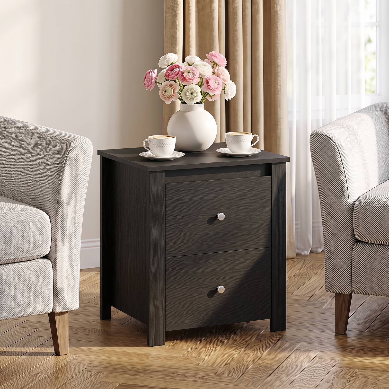 Alt View 1. Gymax - Gymax Nightstand w/2 Drawers Modern Bedside Table Floor Standing Sofa Side Table Black - Black.