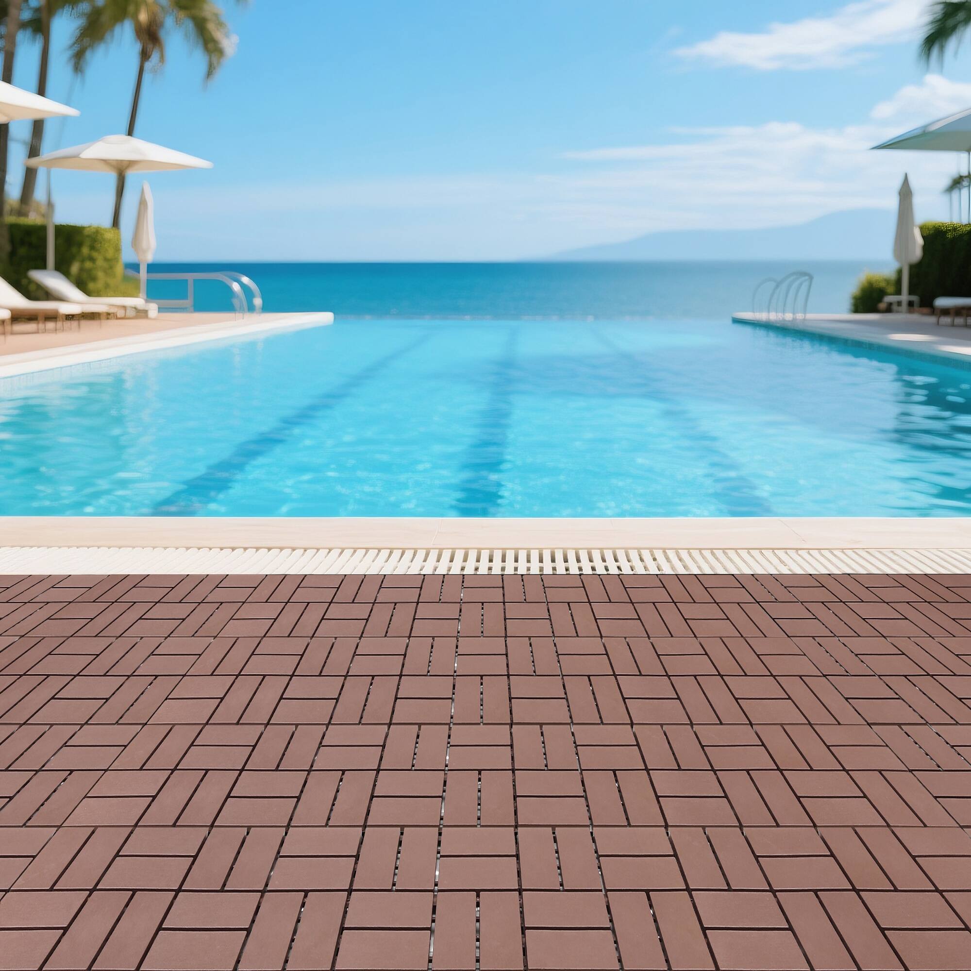 Alt View 6. Loheer - 44-Pack Interlocking 12x12 Inch Waterproof Decking Tiles for Patio Balcony Poolside - Brown.