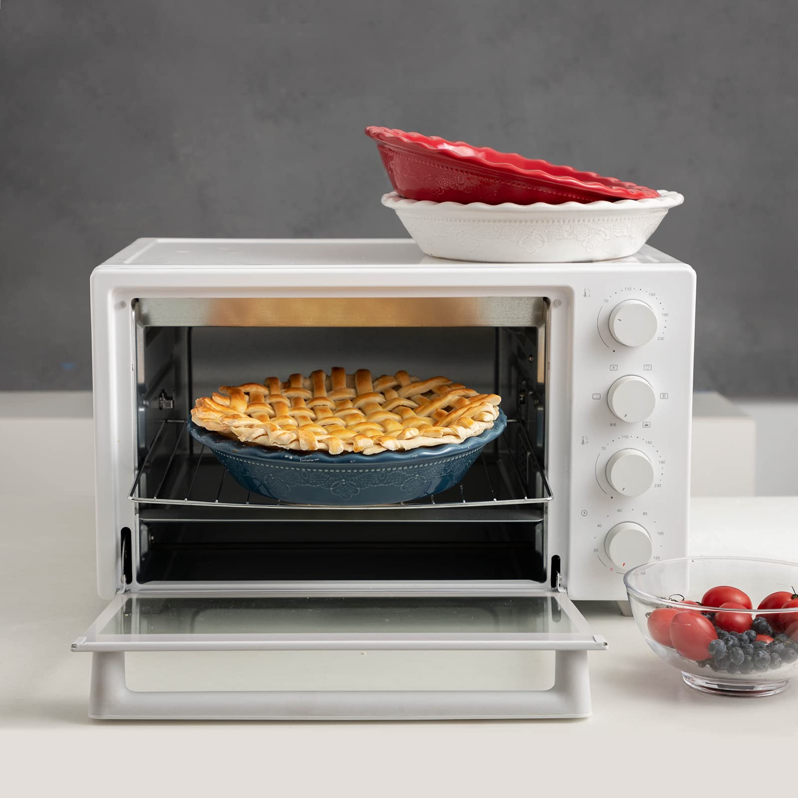 Alt View 2. PARKER SLATER - Fun Elements Pie Pan 9 Inch Ceramic Dish Deep With Lace Emboss Ruffled Plate For Baking Thanksgiving Christmas Gifts.