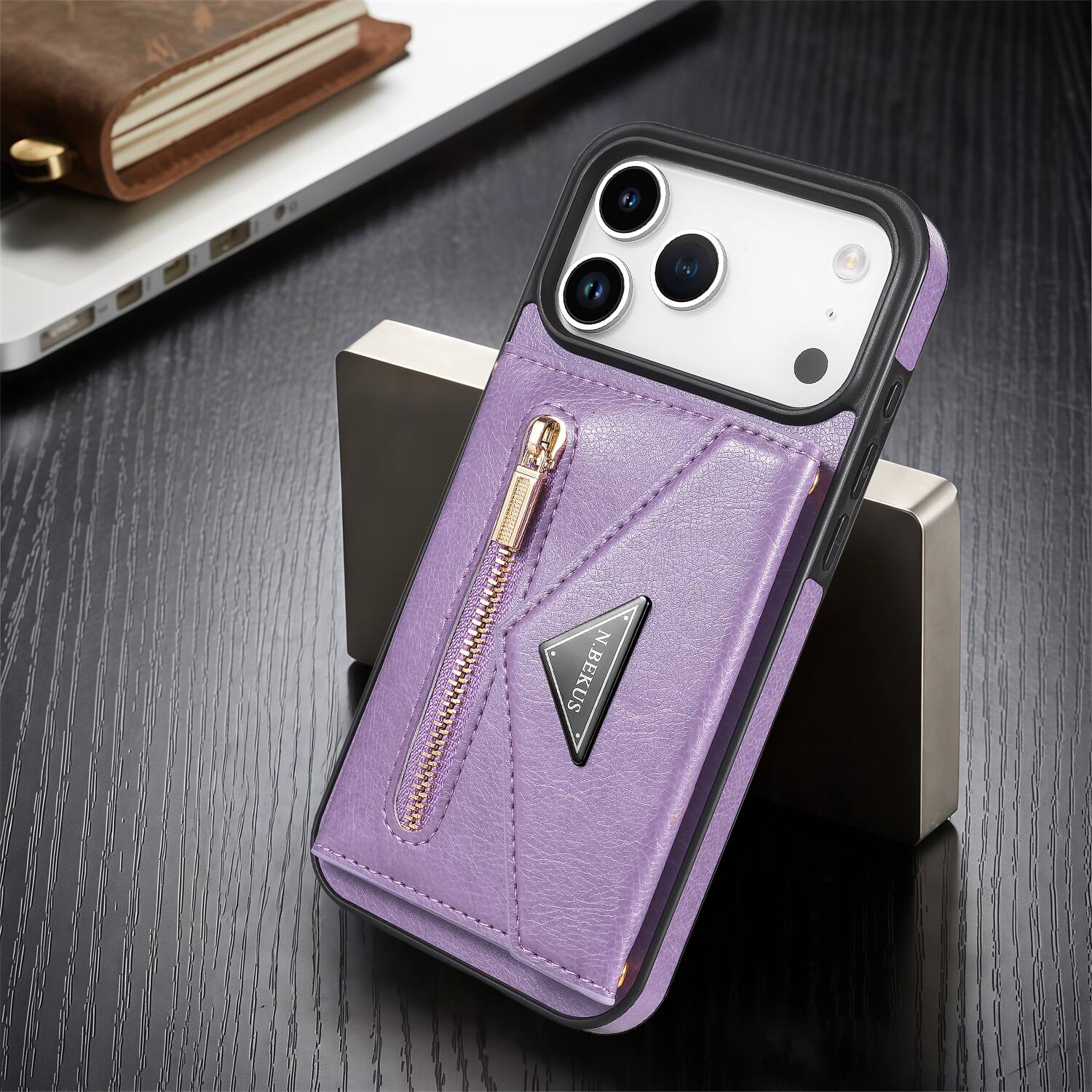 Back. Dteck - Dteck Crossbody Zipper Wallet Case with Adjustable Lanyard for Apple iPhone 17 Pro Max Kickstand Cover - Purple.