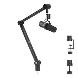 Mount-It! - Adjustable Microphone Boom Arm for Desk Mount with Spring‑Balanced Articulating Design - Black