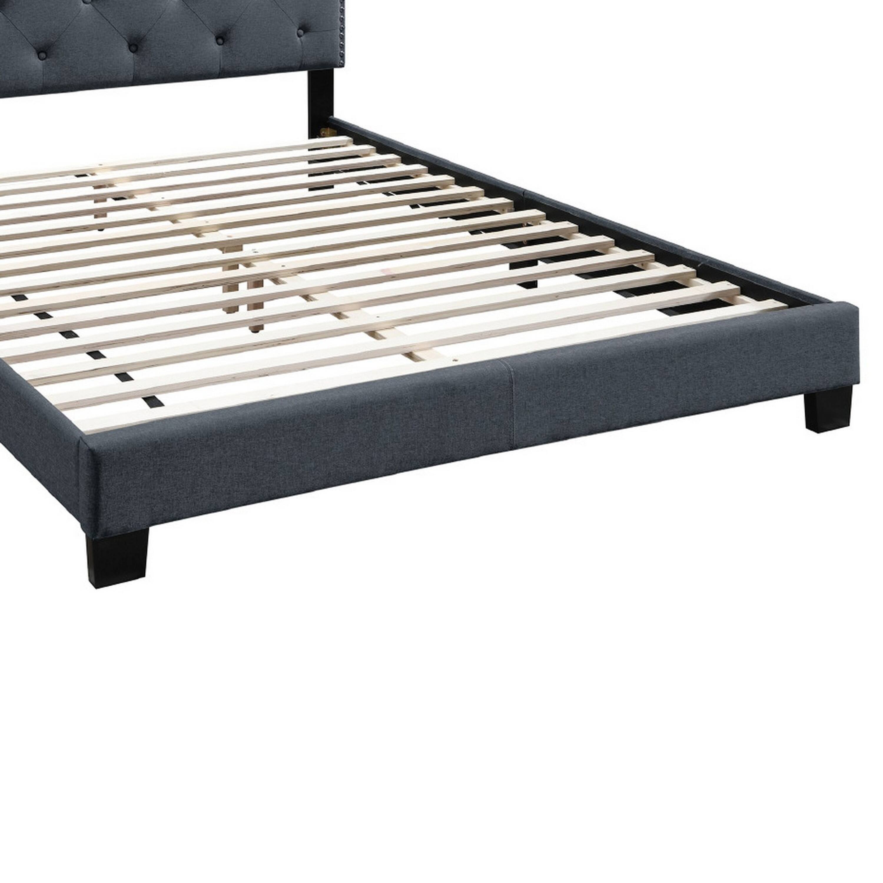 Back. Manhattan Lane - Full Bed with Button Tufted Scalloped Headboard - Gray.