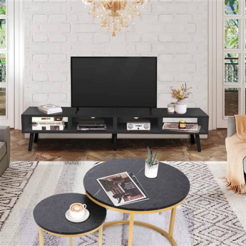Back. Hivvago - Mid-Century Modern Style TV Stand in Black Wood Finish - for TVs up to 65-inch - Black.