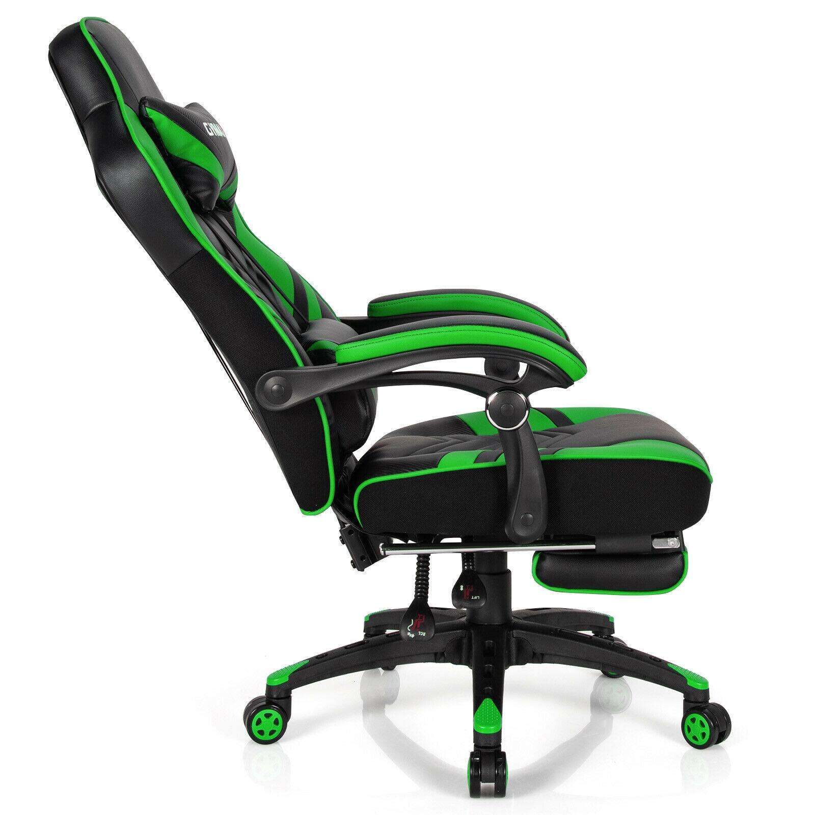 Left. WELLFOR - Adjustable Gaming Chair with Footrest for Home Office - Green.
