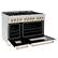 Left. ZLINE - Autograph 48" Legacy Dual Fuel Range w/ 7 Burners & White & Gold Accents (RAZ-WM-48-G) - Stainless steel.