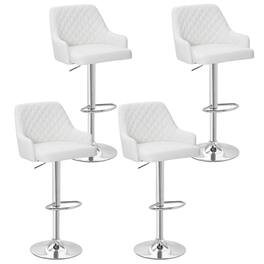 Vecelo - Set of 4 PU Leather Bar Stools - Adjustable Height Seats, 330lb Capacity, 360° Rotation - White
