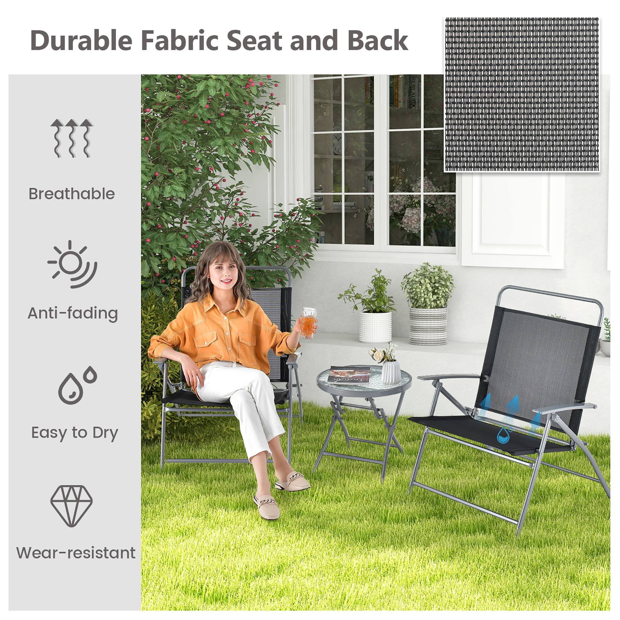 Durable Fabric Seat and Back

Breathable
Anti-fading
Easy to Dry
Wear-resistant