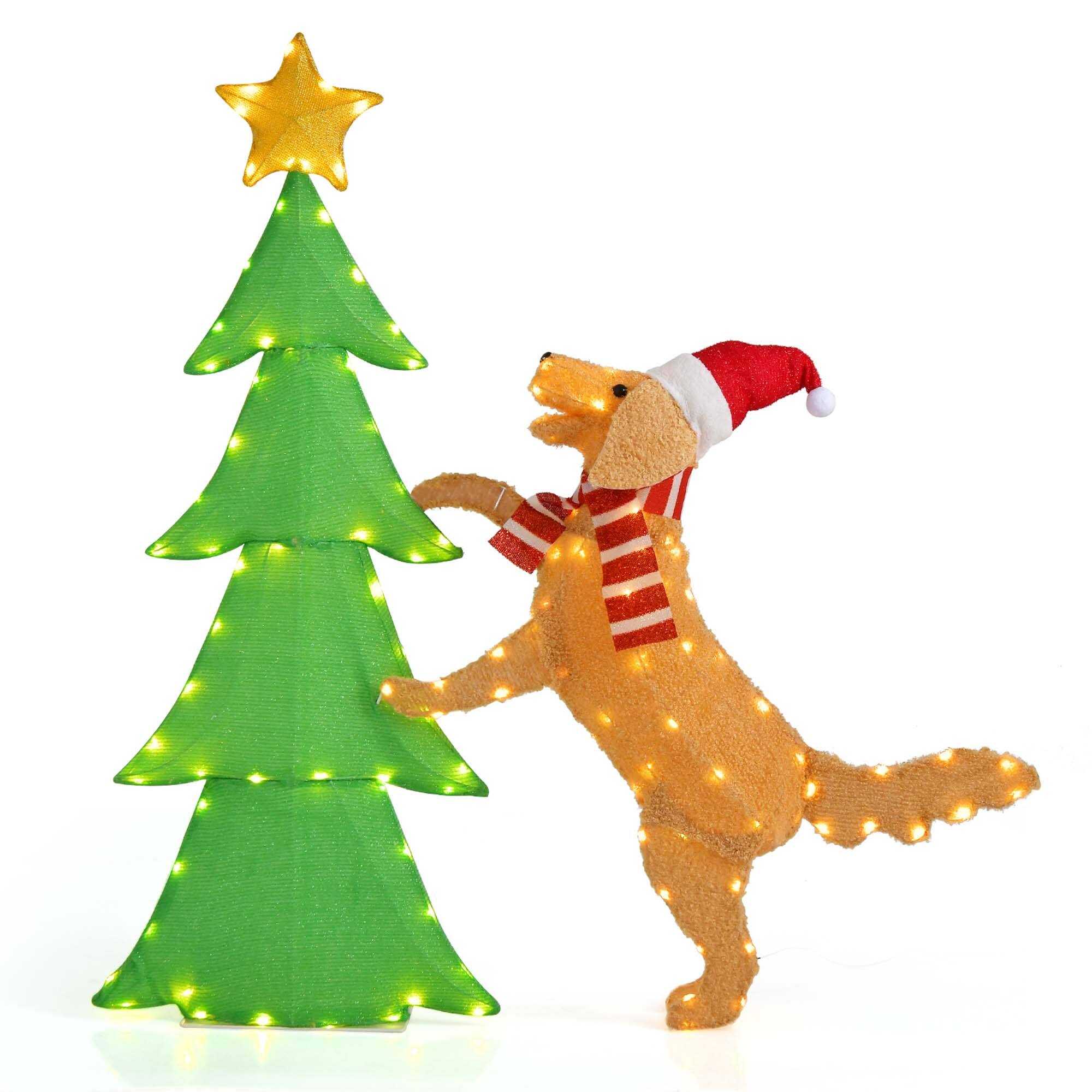 Alt View 11. Costway - 4 FT Christmas Tree & Dog Lighted Tinsel Holiday Decoration with 125 Lights - Multicolor.