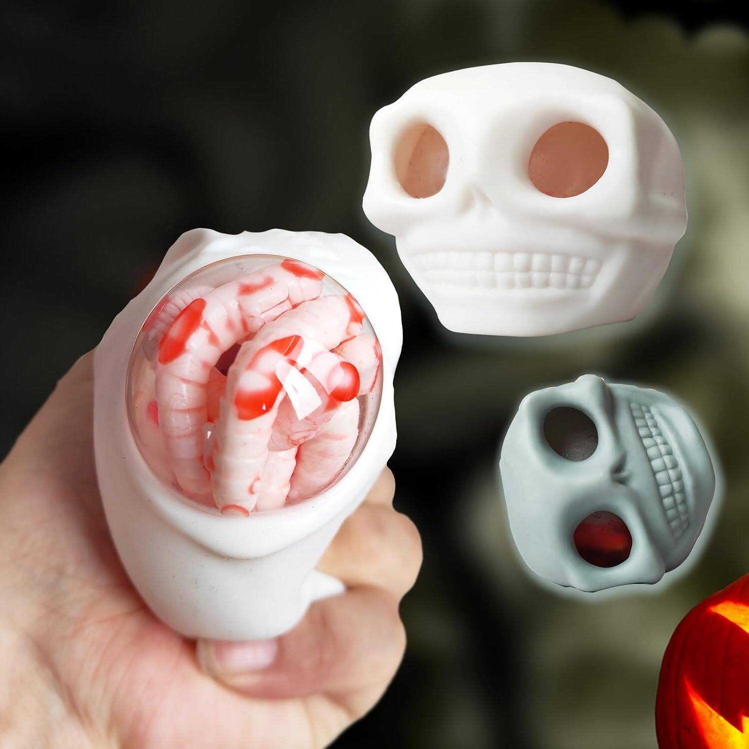 Angle. Link - Halloween Skull Squishy Ball for Stress Relief - Multicolored.
