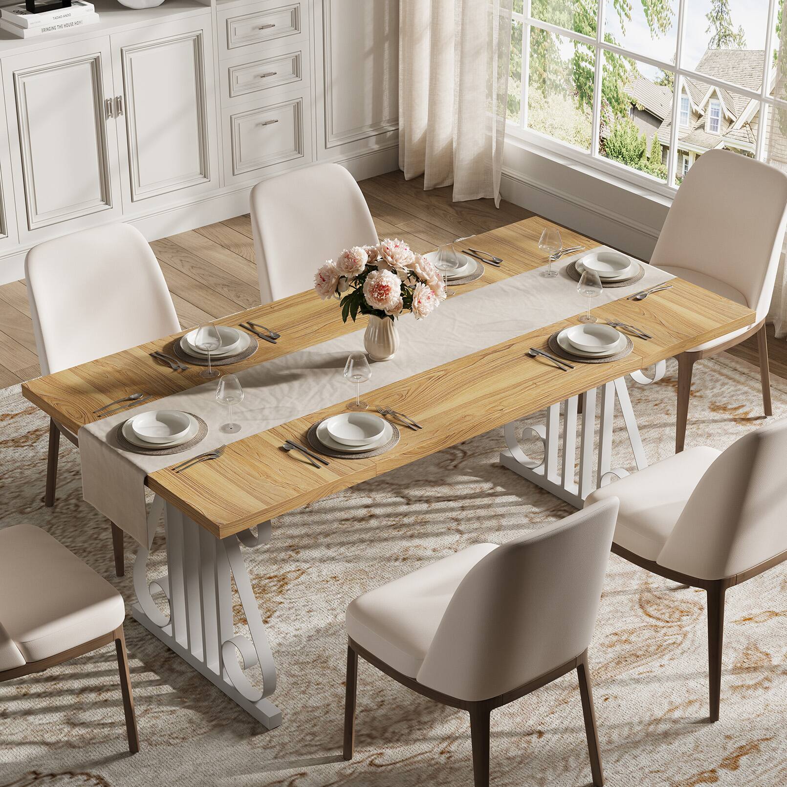 Alt View 2. Anysun - 70.9" Modern Dining Table for 6-8 - Rectangular Faux Marble Top, Metal Frame, Adjustable Feet for Kitchen - Walnut.