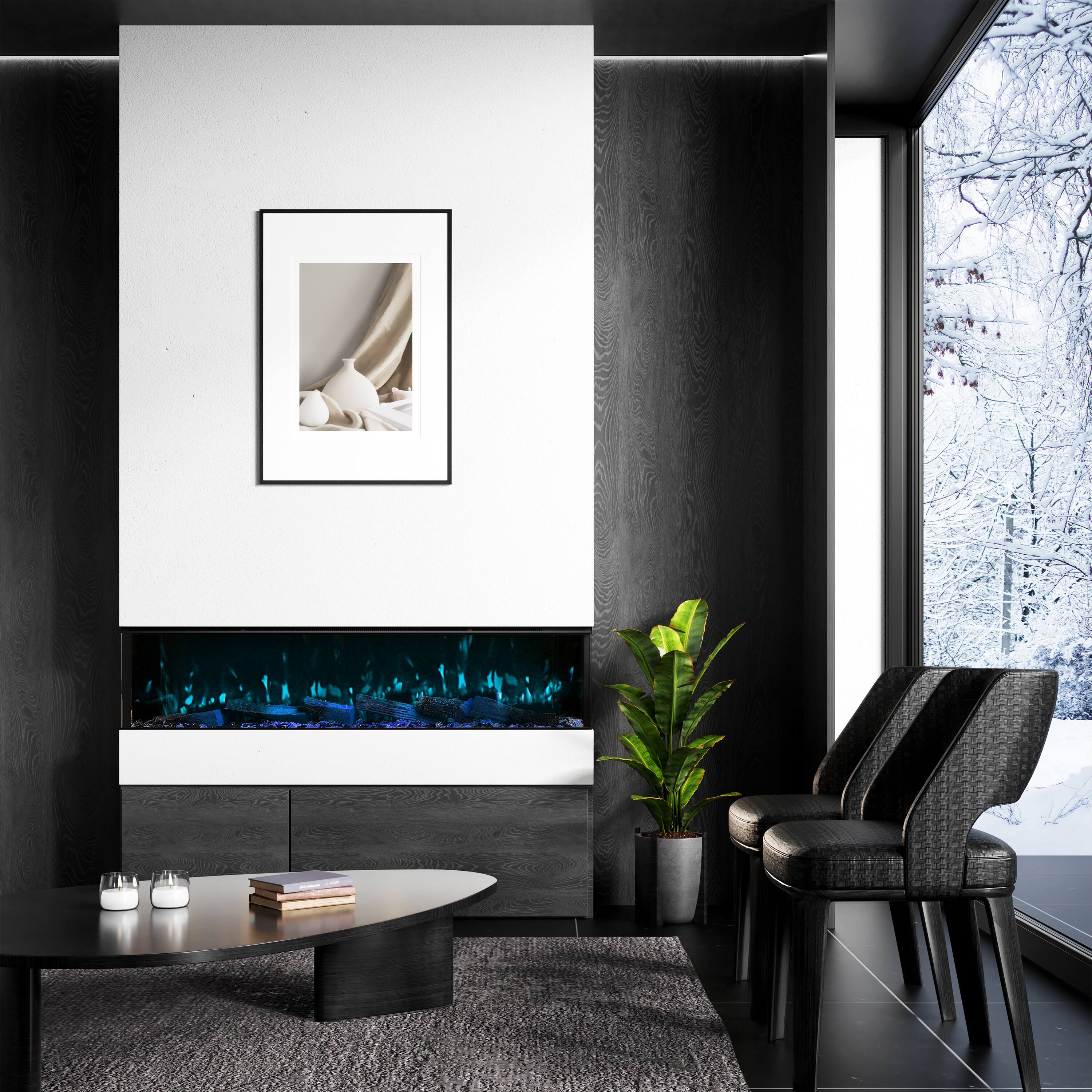 Alt View 6. Mondawe - 60" Recessed/Wall Mounted 3-Sided Electric Fireplace with App and Wifi Smart Control, 1500W/3000W PTC Ceramic Heating - Black.