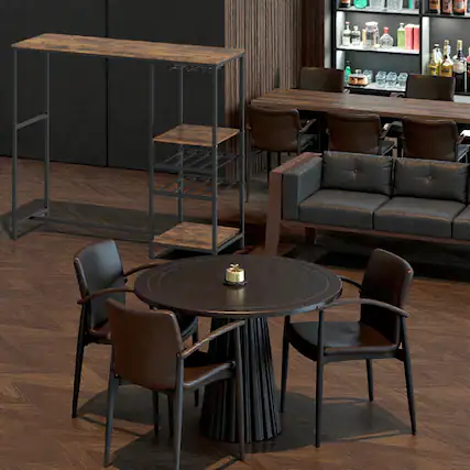 Front. Hivvago - Rectangular Bar Dining Table with Integrated Shelving for Storage - Rustic Brown.