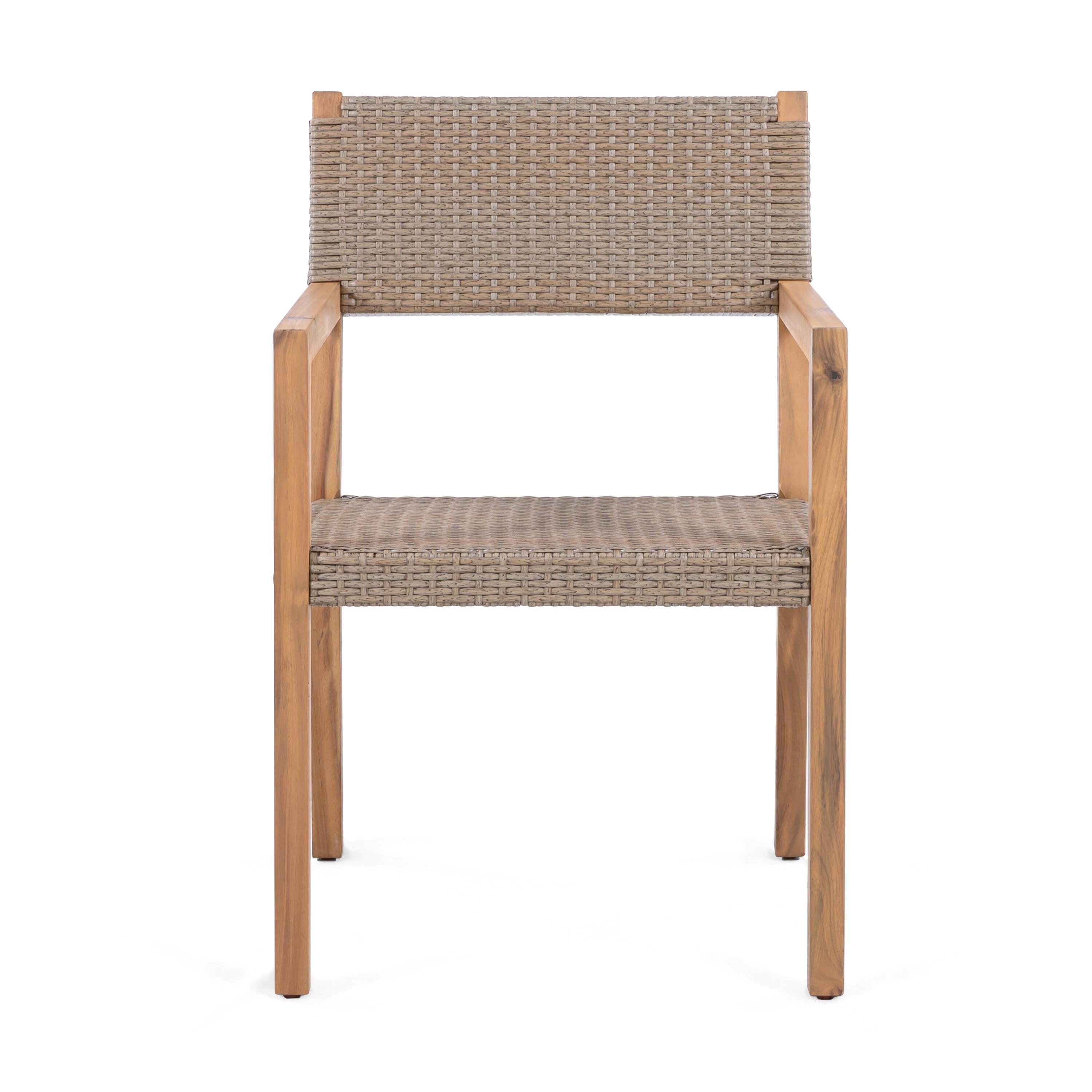 Back. Mondawe - Set of 2 Acacia Wood and PE Wicker Outdoor Dining Chairs - Light Brown.