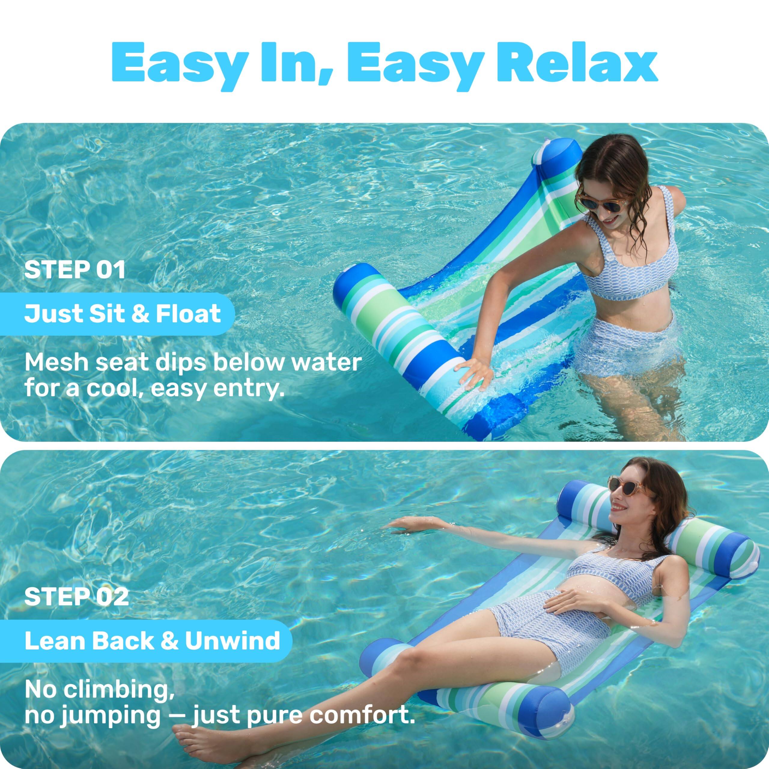 Easy In, Easy Relax

STEP 01
Just Sit & Float
Mesh seat dips below water for a cool, easy entry.

STEP 02
Lean Back & Unwind
No climbing, no jumping - just pure comfort.