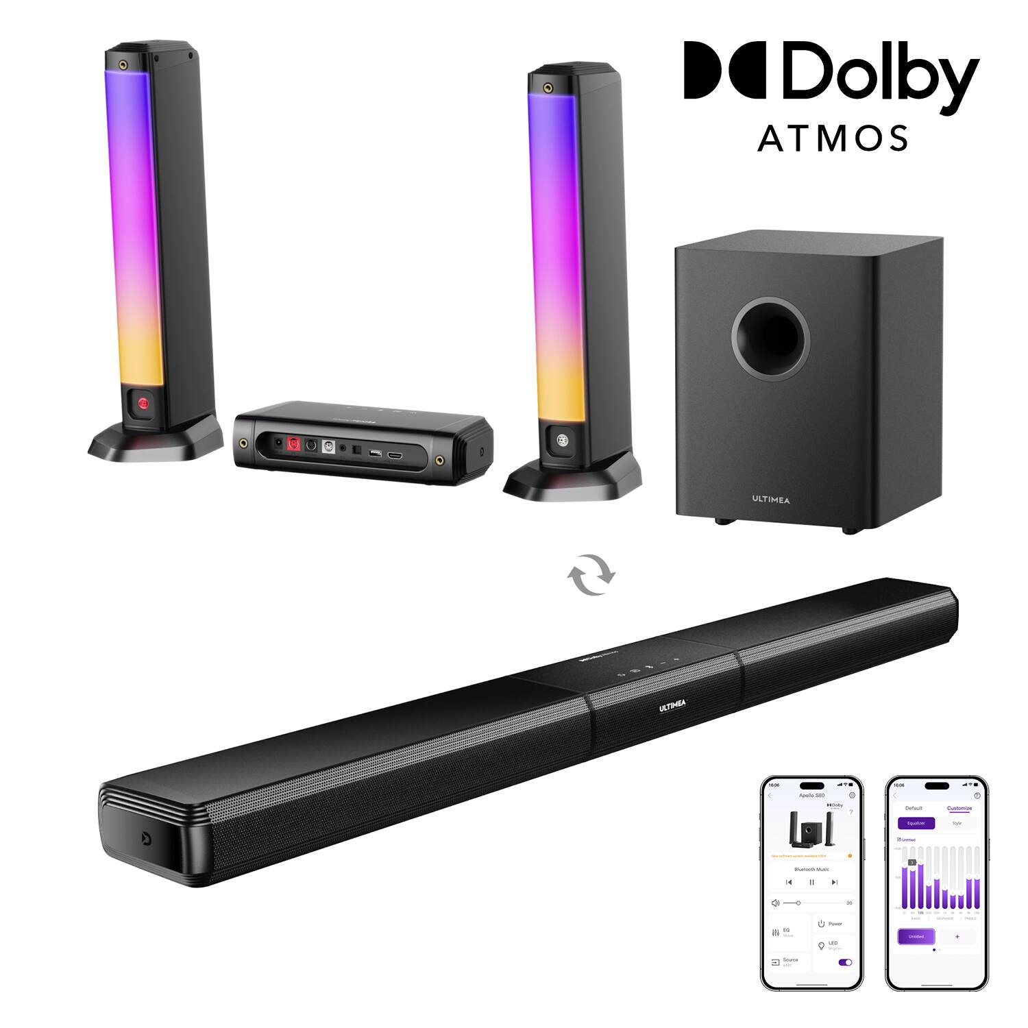 Ultimea - Apollo S80 5.1ch Sound Bar with Dolby Atmos,Subwoofer,Detachable Soundbar,RGB Light,320W,HDMI eARC/OPT/AUX/BT - Blaxk price history on PriceWatchPro