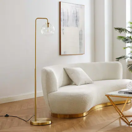 Front. Modway - Silo Glass Globe Glass and Metal Floor Lamp by Modway - Satin Brass.