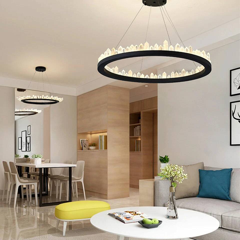 Back. Home Collection - K9 Crystal Round LED Pendant Chandelier Ring Ceiling Light 31in Modern Fixture.