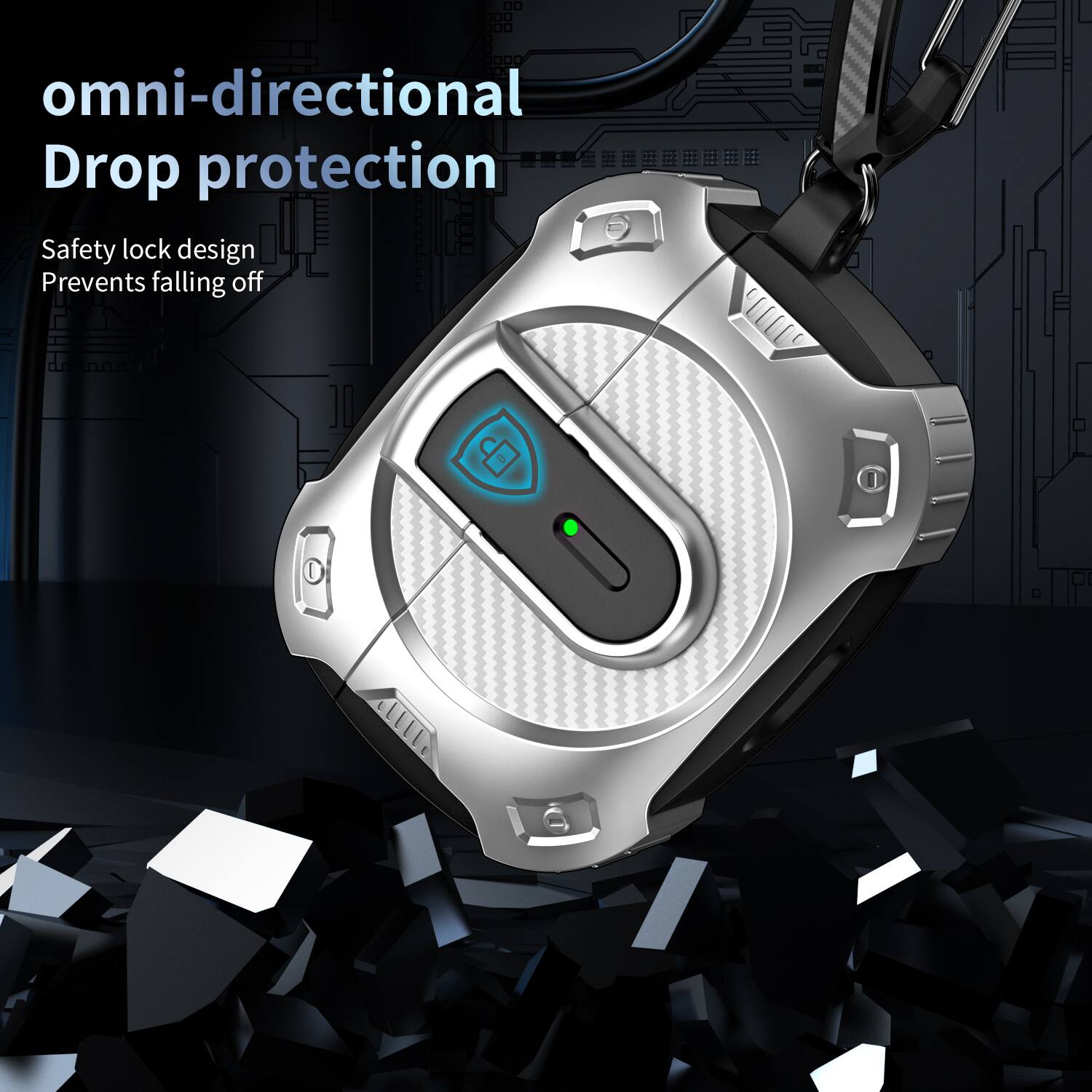 omni-directional Drop protection  
Safety lock design  
Prevents falling off