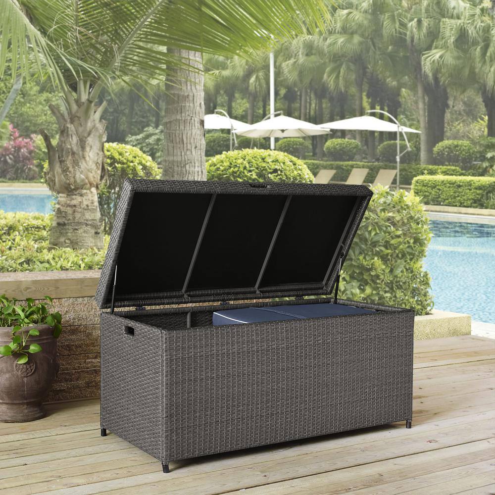 Alt View 3. Crosley Furniture - Palm Harbor Wicker Outdoor Storage Box - Weathered Gray.