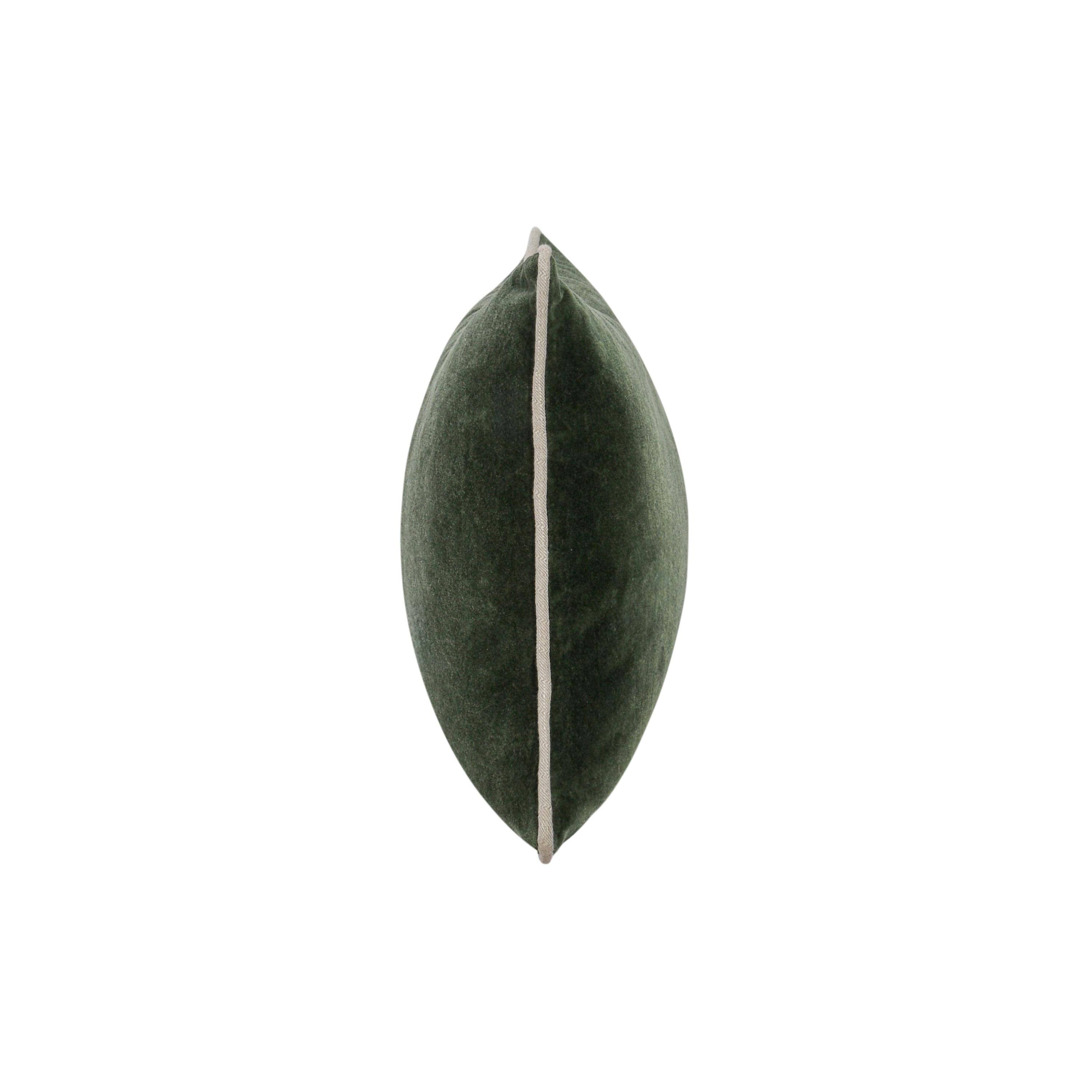 Angle. Manhattan Lane - May Lumbar Accent Pillow, 14 x 20 Stonewash Forest  Cotton Velvet - Forest Green, Natural Beige.
