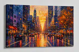FC Design - Large Canvas 24x36" Modern City Street Traffic Sunset Art Painting Home Wall Décor - MultiColor