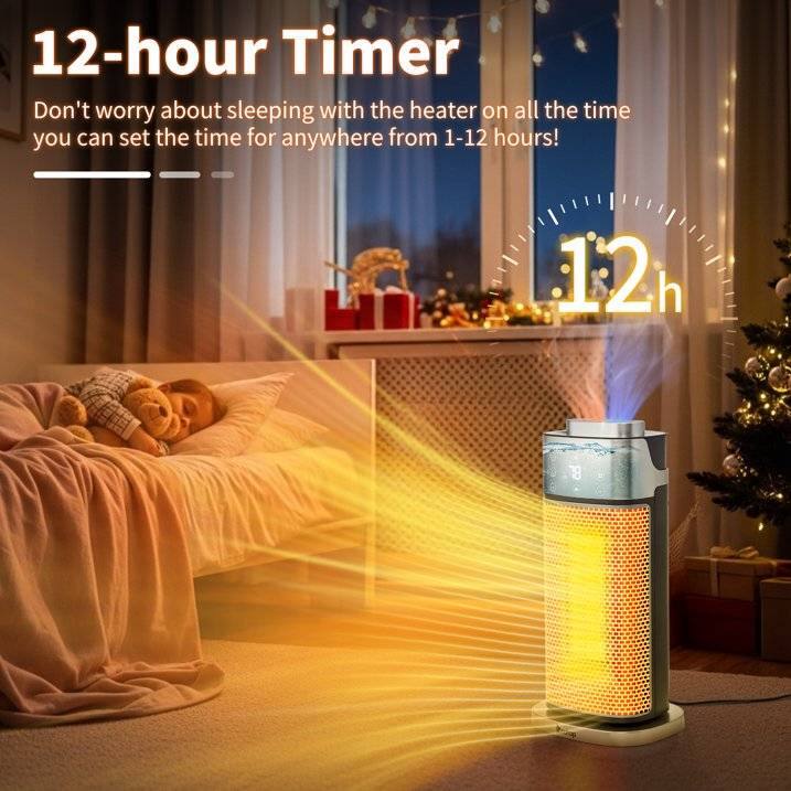 12-hour Timer  
Don't worry about sleeping with the heater on all the time. You can set the time for anywhere from 1-12 hours!
