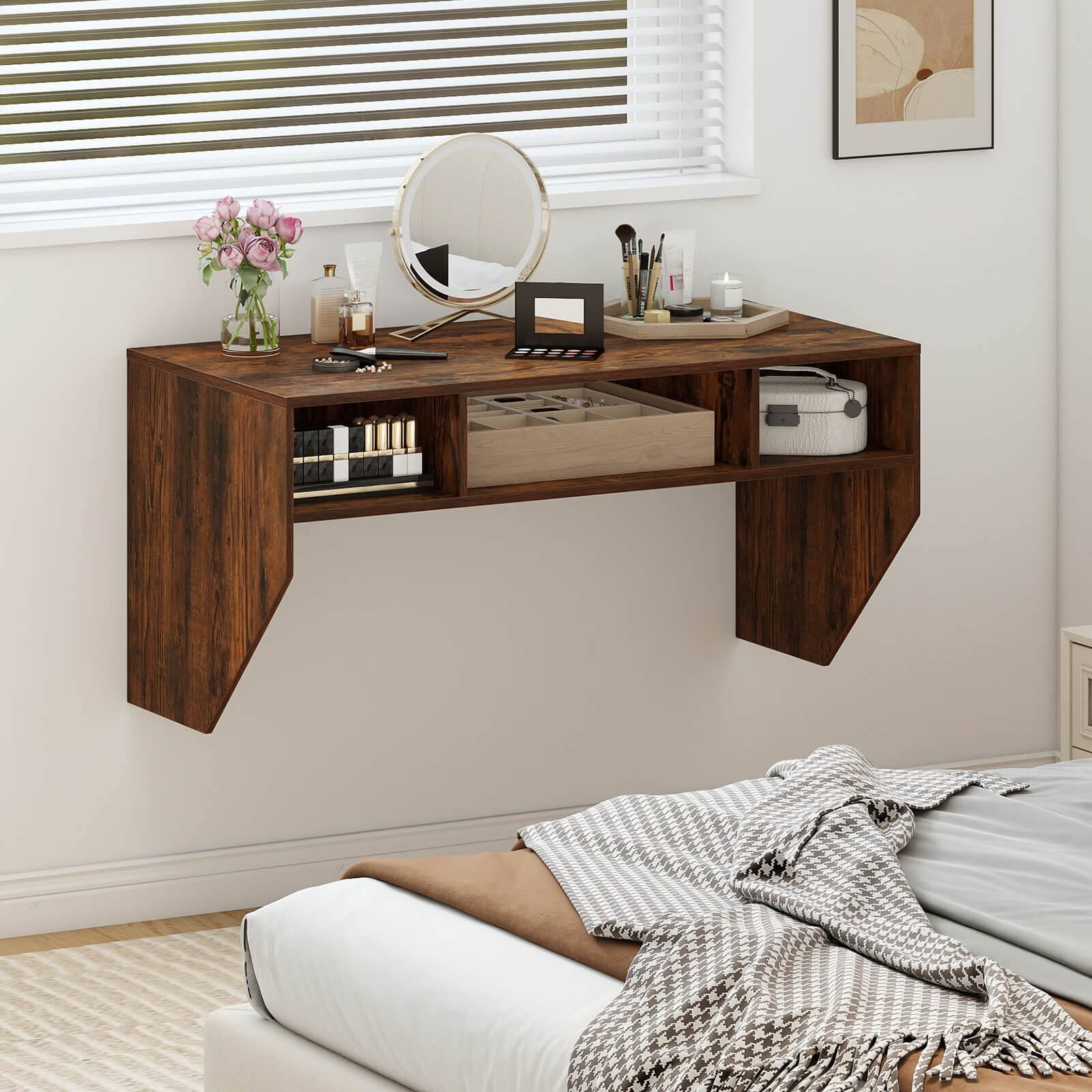 Alt View 3. Costway - Costway Wall-Mounted Computer Desk Home Office Floating Study Table with Spacious Tabletop - Rustic Brown.