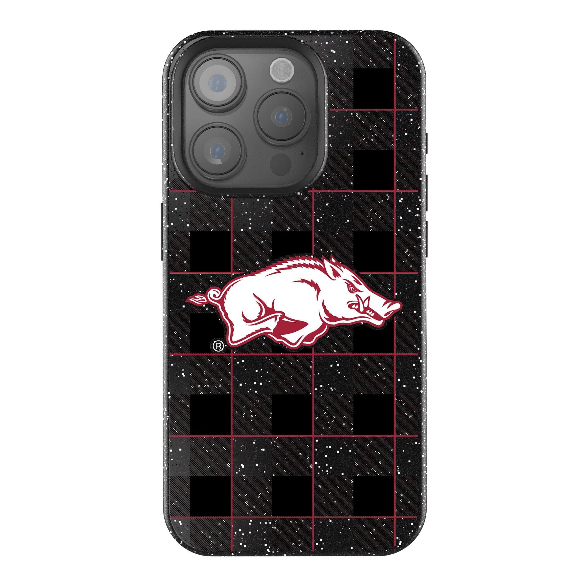 Keyscaper - NCAA - Arkansas Razorbacks Plaid Bling iPhone Case - 14 Plus - Black