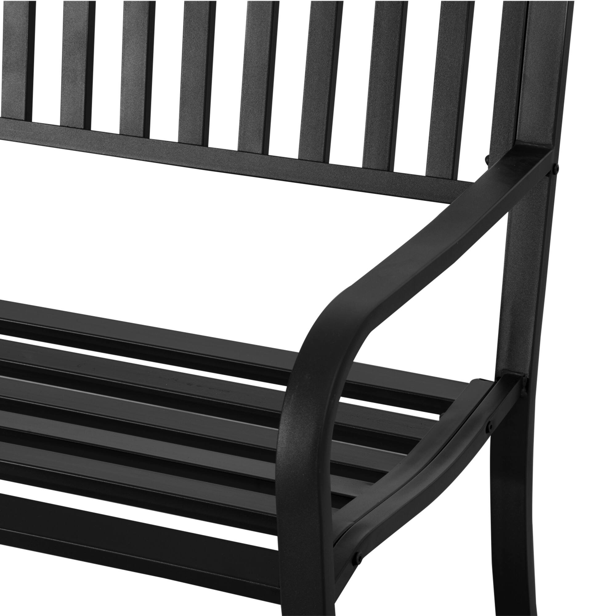 Alt View 7. Outsunny - 50" Outdoor Garden Bench, Patio Bench with Slatted Seat, Metal Porch Bench for Backyard, Poolside, Lawn - Black.