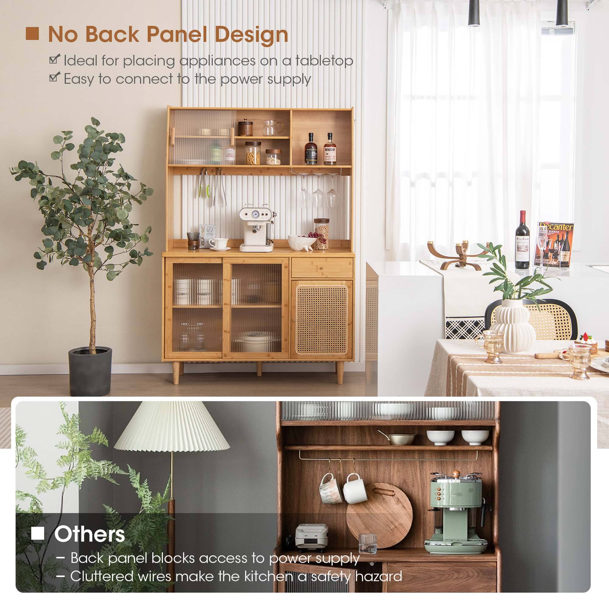 No Back Panel Design: Ideal for placing appliances on a tabletop. Easy to connect to the power supply.

Others: Back panel blocks access to power supply. Cluttered wires make the kitchen a safety hazard.