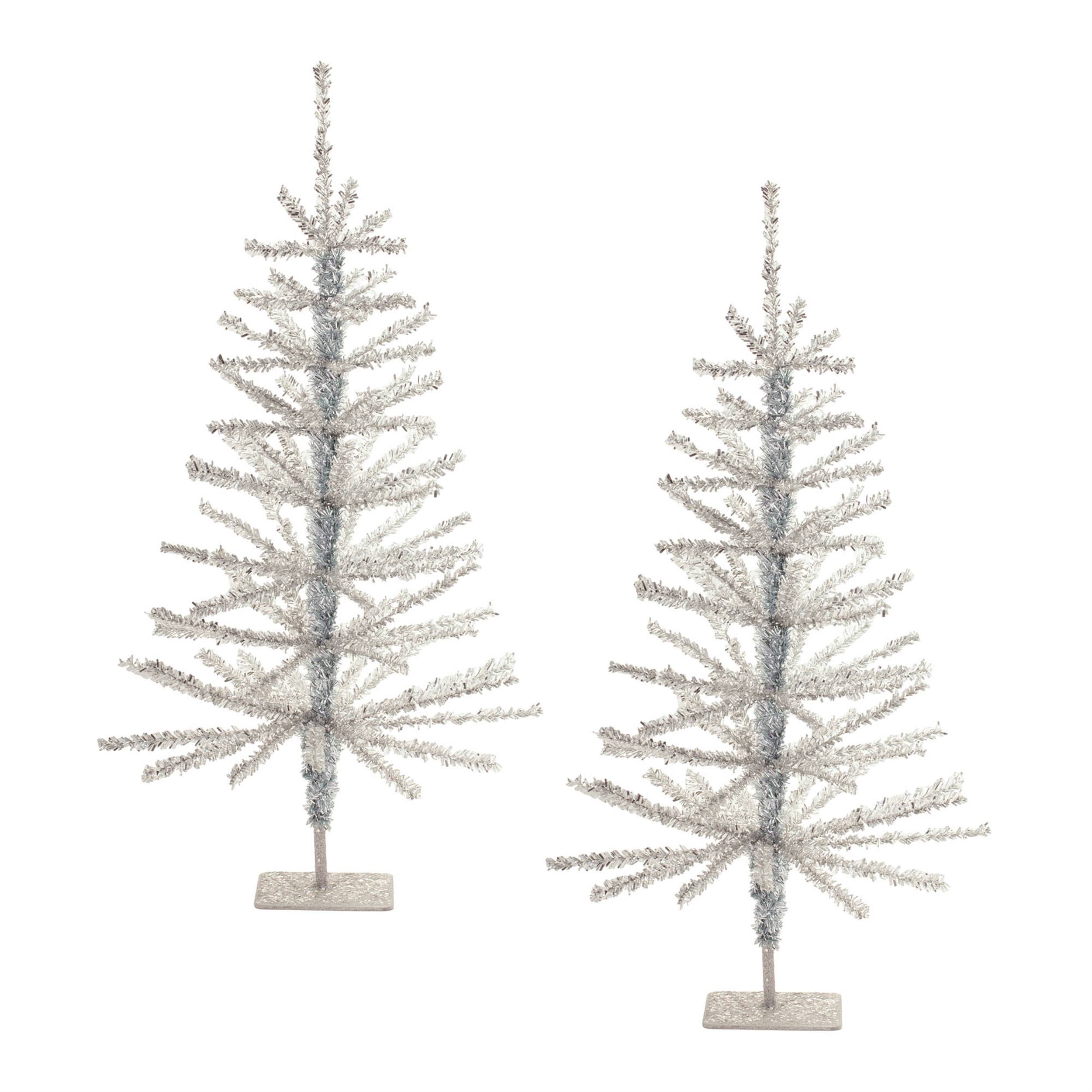 Angle. BreeBe - Tinsel Pine Tree (Set of 2) - Silver.