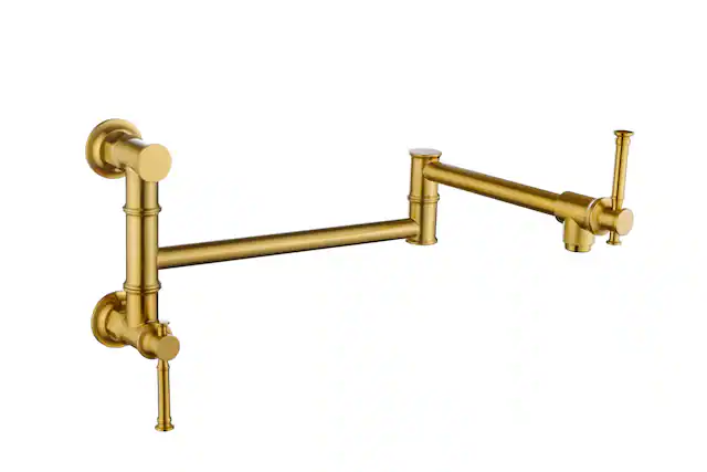 Front. Siljoy - Wall Mount Pot Filler Faucet Modern Brass Pot Filler Two-Attachment Wall Mount Folding Kitchen Pot Filler Swing Arm - Gold.