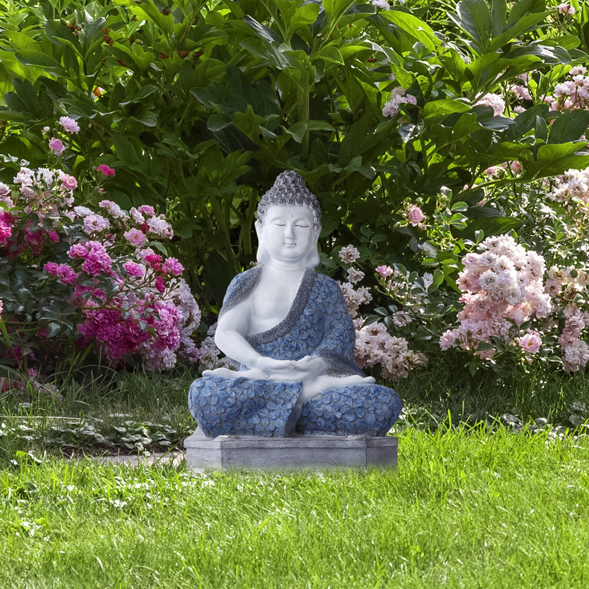 Angle. Techko - Outdoor Solar Meditating Buddha with Integrated LED Spotlight.